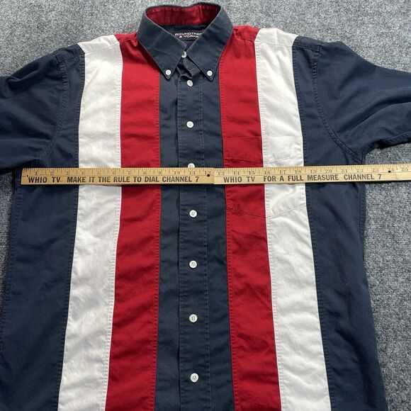 Roundtree & Yorke Shirt Mens Medium Color Block Stripe Patriotic Red White Blue - Picture 7 of 9